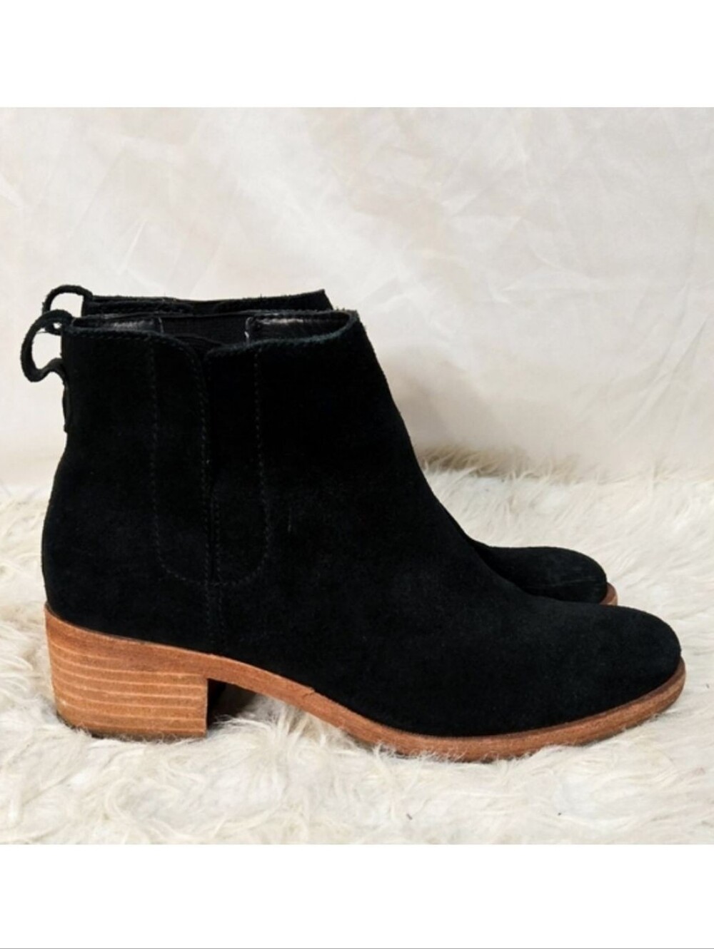 Kork-Ease Mindo Boots Black Suede Leather Ankle Pull On Classic Stacked Heel